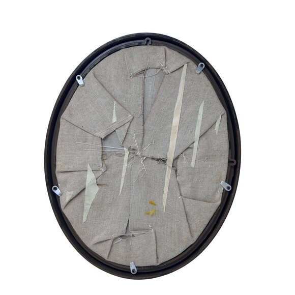 MCM Botanical Embroidery Oval Frame Crewel Floral Wall Art Needlepoint Vtg 2 - Picture 8 of 16